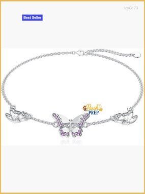 Sterling Silver Butterfly Anklet Bracelet Adjustable 7"+2" Extension